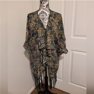 Entro kimono green gold floral cover-up